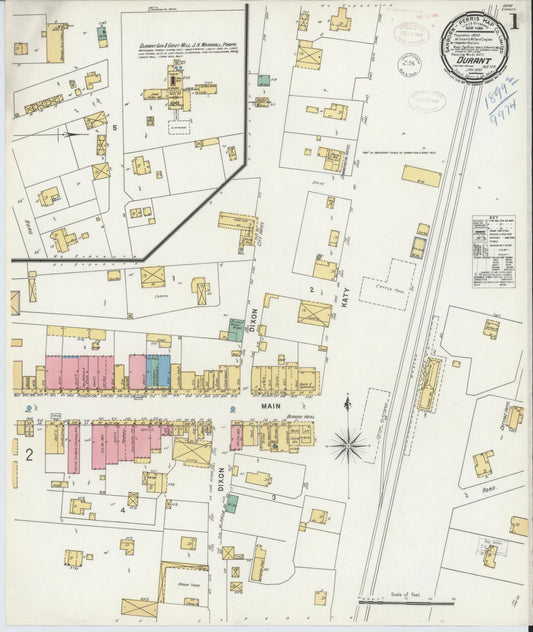 Sanborn Fire Insurance Map from Durant, Bryan County, Oklahoma (1899), Sheet #0001 - Complete Map Set gallery image, historic Sanborn map, vintage wall art, Oklahoma Oklahoma