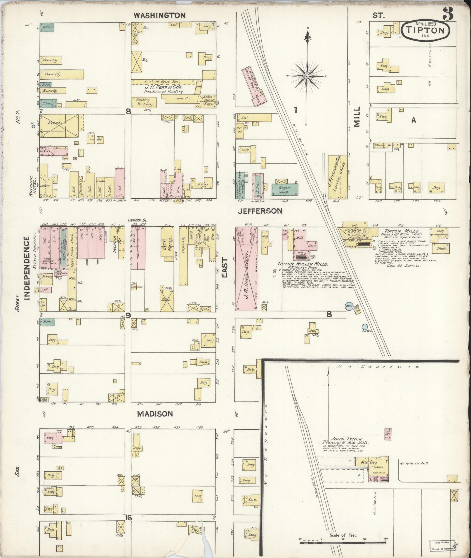 Sanborn Fire Insurance Map from Tipton, Tipton County, Indiana (1890), Sheet #0003 - Historic Sanborn Fire Insurance Map Print, vintage old map wall art, antique decor, genealogy gift, Indiana Indiana map