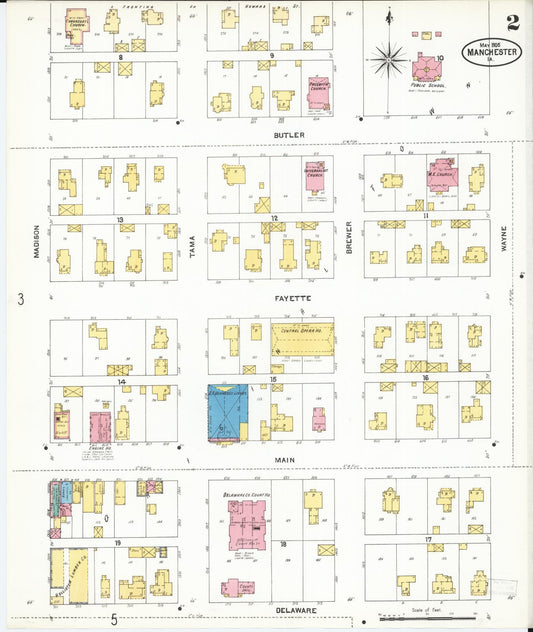 Sanborn Fire Insurance Map from Manchester, Delaware County, Iowa (1905), Sheet #0002 - Historic Sanborn Fire Insurance Map Print, vintage old map wall art, antique decor, genealogy gift, Manchester Delaware map