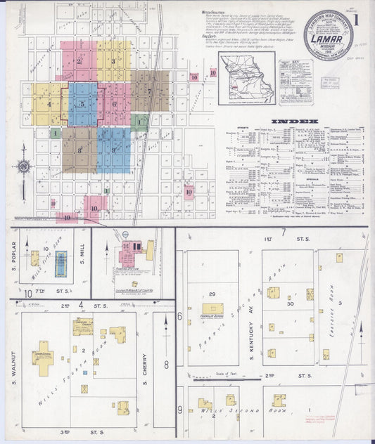 Sanborn Fire Insurance Map from Lamar, Barton County, Missouri (1916), Sheet #0001 - Historic Sanborn Fire Insurance Map Print, vintage old map wall art, antique decor, genealogy gift, Missouri Missouri map