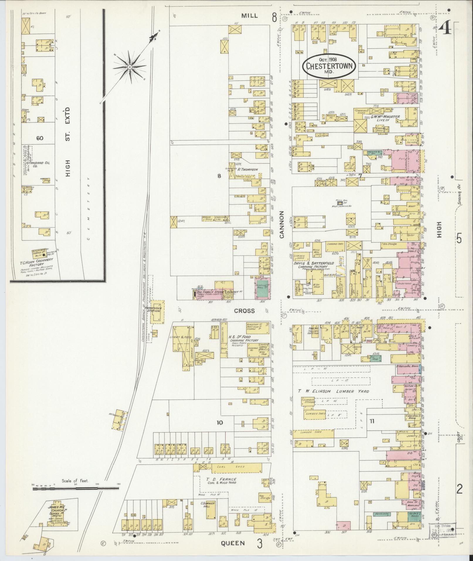 Kent, Maryland - 1908 - Sanborn Fire Insurance Map, Sheet #0004 - Historic Sanborn Fire Insurance Map Print, Kent Maryland 1908 0004 vintage old map wall art