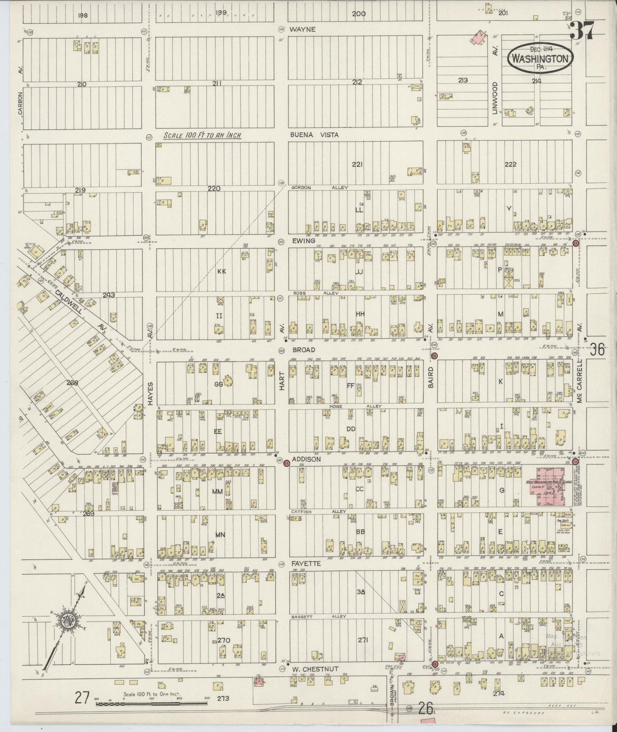 Sanborn Fire Insurance Map from Washington, Washington County, Pennsylvania (1914), Sheet #0037 - Complete Map Set gallery image, historic Sanborn map, vintage wall art, Sanborn Fire Insurance Map from Washington Washington
