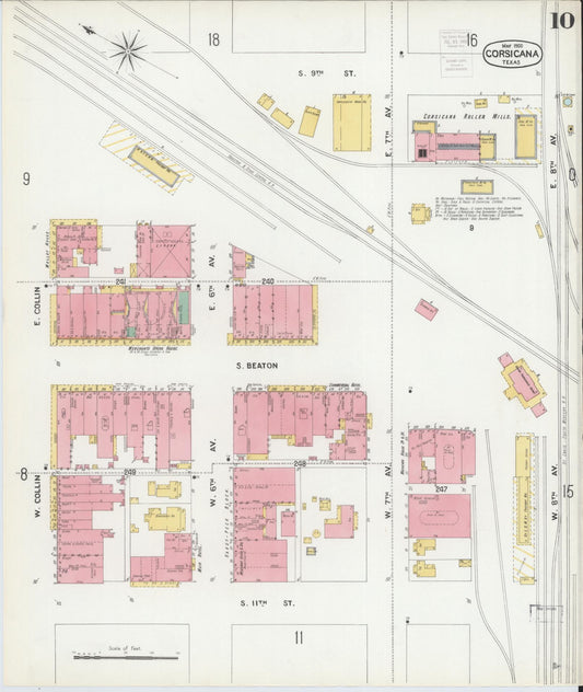 Sanborn Fire Insurance Map from Corsicana, Navarro County, Texas (1900), Sheet #0010 - Historic Sanborn Fire Insurance Map Print, vintage old map wall art, antique decor, genealogy gift, Texas Texas map