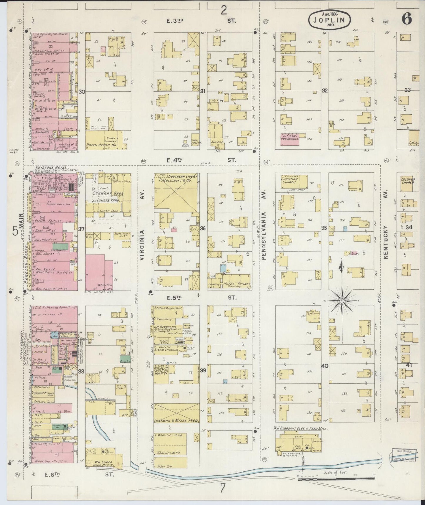 Sanborn Fire Insurance Map from Joplin, Jasper County, Missouri (1896), Sheet #0006 - Complete Map Set gallery image, historic Sanborn map, vintage wall art, Missouri Missouri