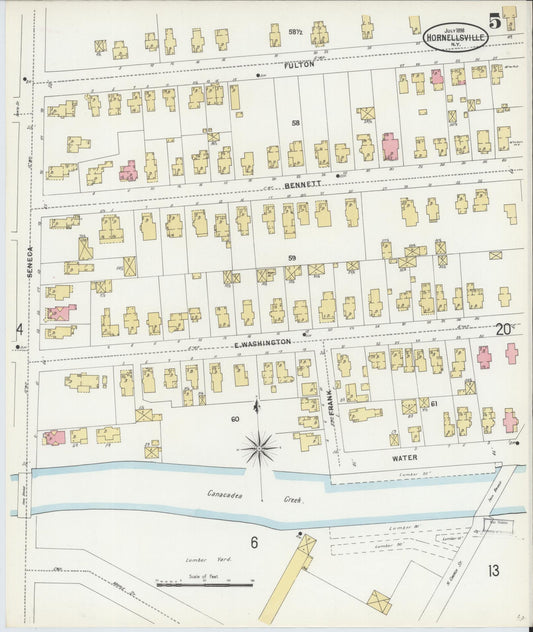Sanborn Fire Insurance Map from Hornell, Steuben County, New York (1898), Sheet #0005 - Historic Sanborn Fire Insurance Map Print, vintage old map wall art, antique decor, genealogy gift, New York New York map