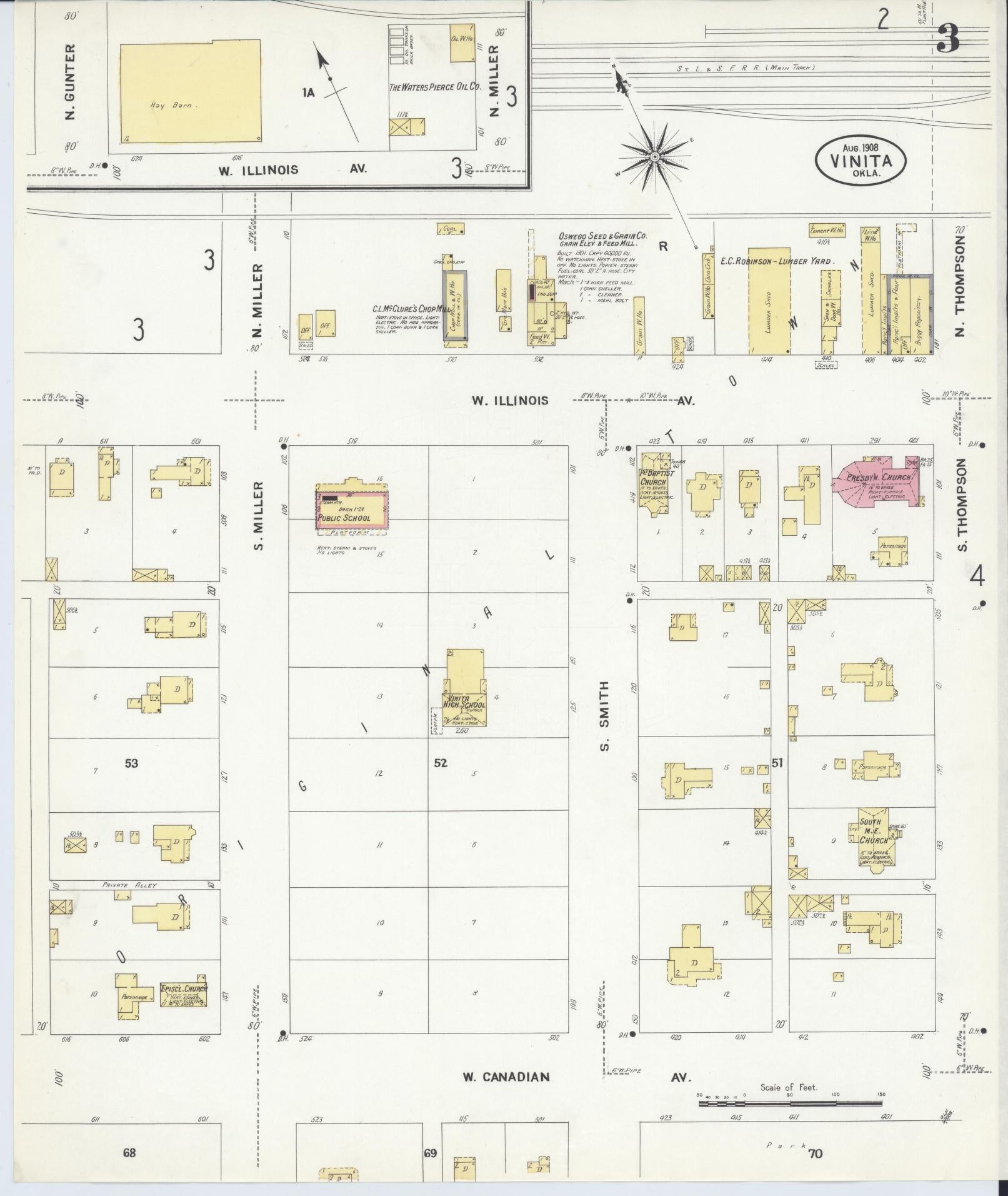 Sanborn Fire Insurance Map from Vinita, Craig County, Oklahoma (1908), Sheet #0003 - Complete Map Set gallery image, historic Sanborn map, vintage wall art, Oklahoma Oklahoma