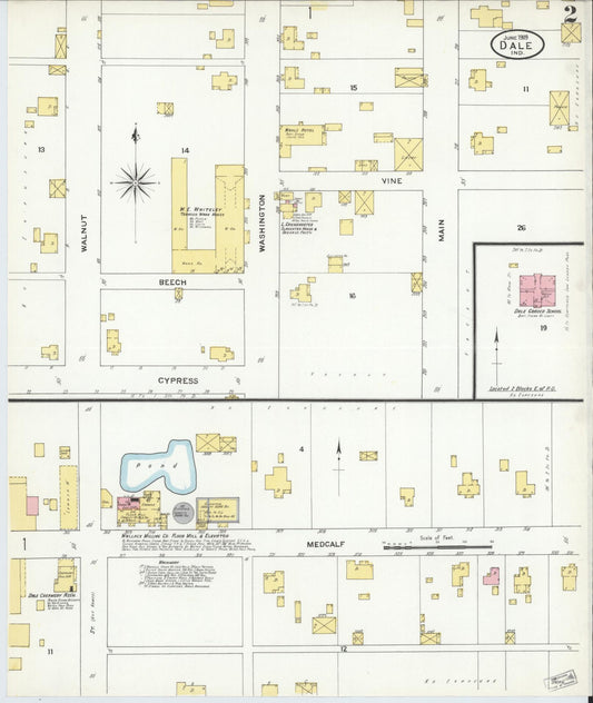 Sanborn Fire Insurance Map from Dale, Spencer County, Indiana (1909), Sheet #0002 - Historic Sanborn Fire Insurance Map Print, vintage old map wall art, antique decor, genealogy gift, Indiana Indiana map