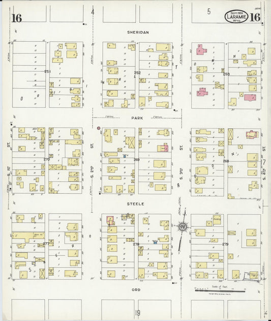 Sanborn Fire Insurance Map from Laramie, Albany County, Wyoming (1924), Sheet #0016 - Historic Sanborn Fire Insurance Map Print, vintage old map wall art, antique decor, genealogy gift, Wyoming Wyoming map