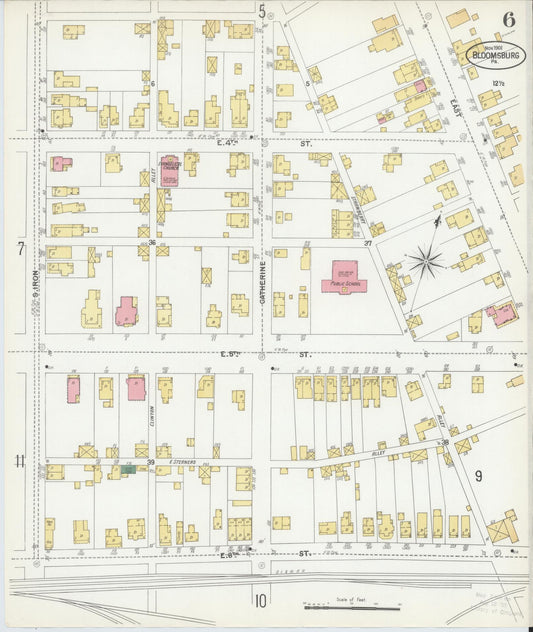 Sanborn Fire Insurance Map from Bloomsburg, Columbia County, Pennsylvania (1901), Sheet #0006 - Historic Sanborn Fire Insurance Map Print, vintage old map wall art, antique decor, genealogy gift, Pennsylvania Pennsylvania map