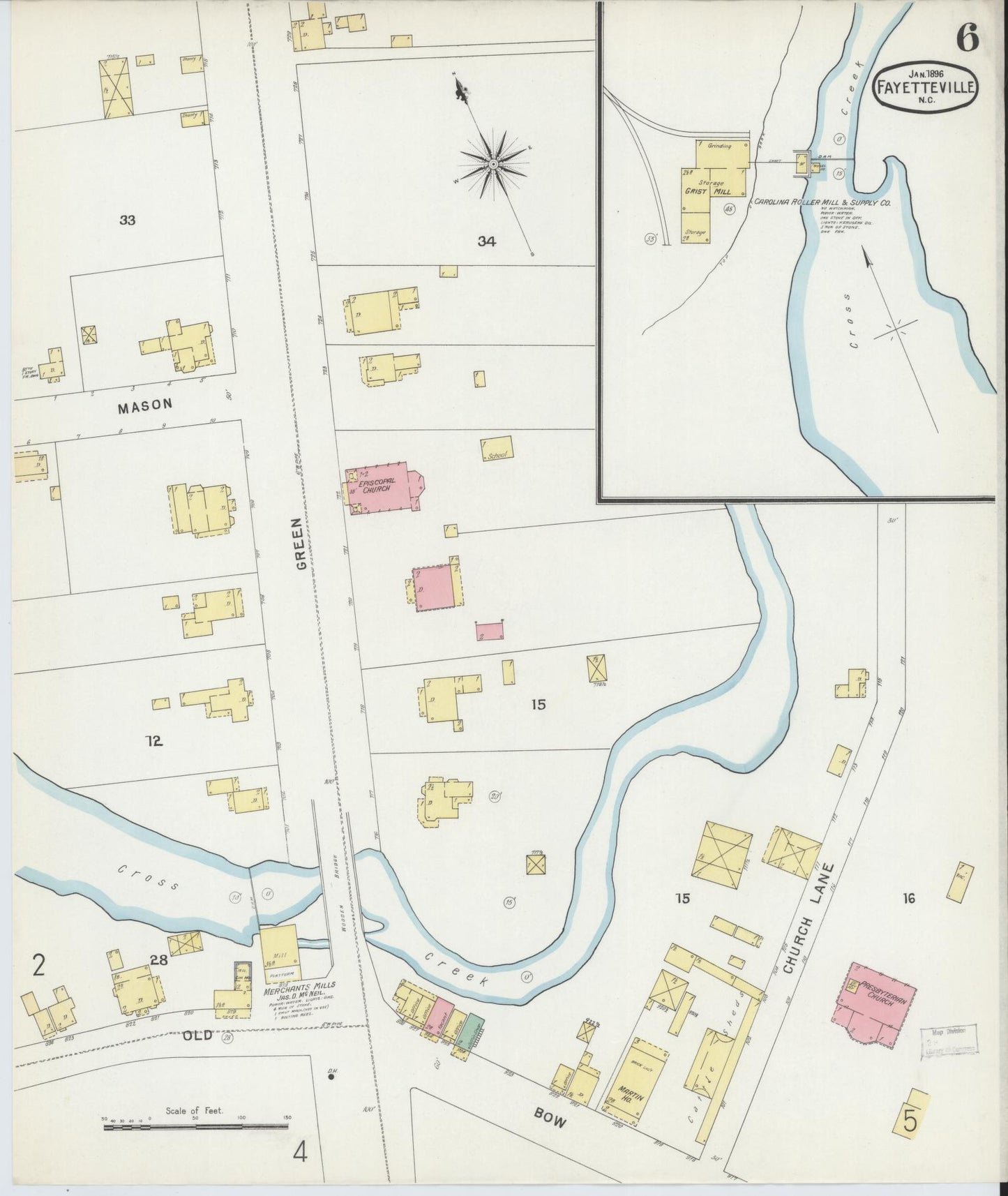 Sanborn Fire Insurance Map from Fayetteville, Cumberland County, North Carolina (1896), Sheet #0006 - Complete Map Set gallery image, historic Sanborn map, vintage wall art, North Carolina North Carolina