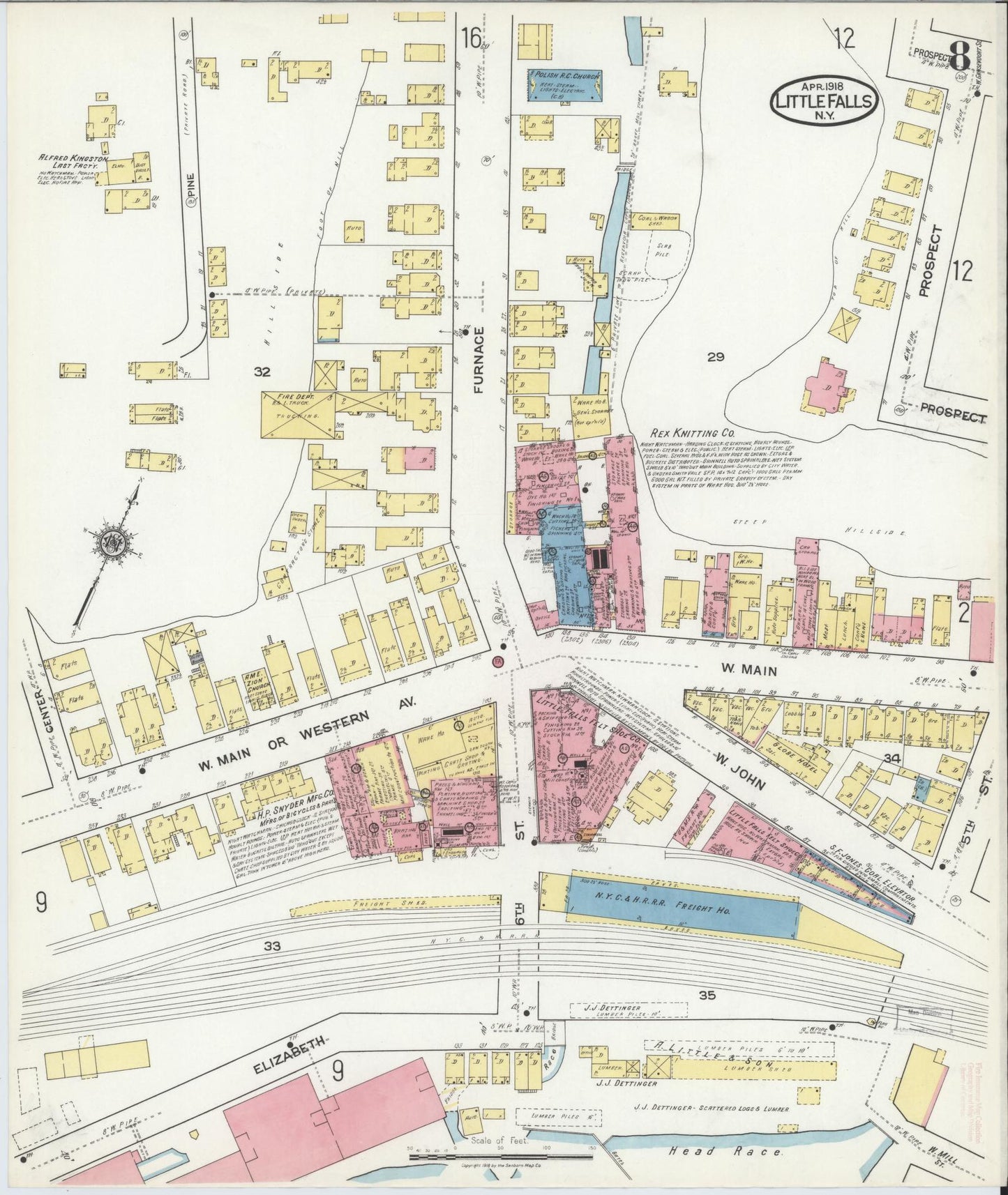 Sanborn Fire Insurance Map from Little Falls, Herkimer County, New York (1918), Sheet #0008 - Complete Map Set gallery image, historic Sanborn map, vintage wall art, New York New York