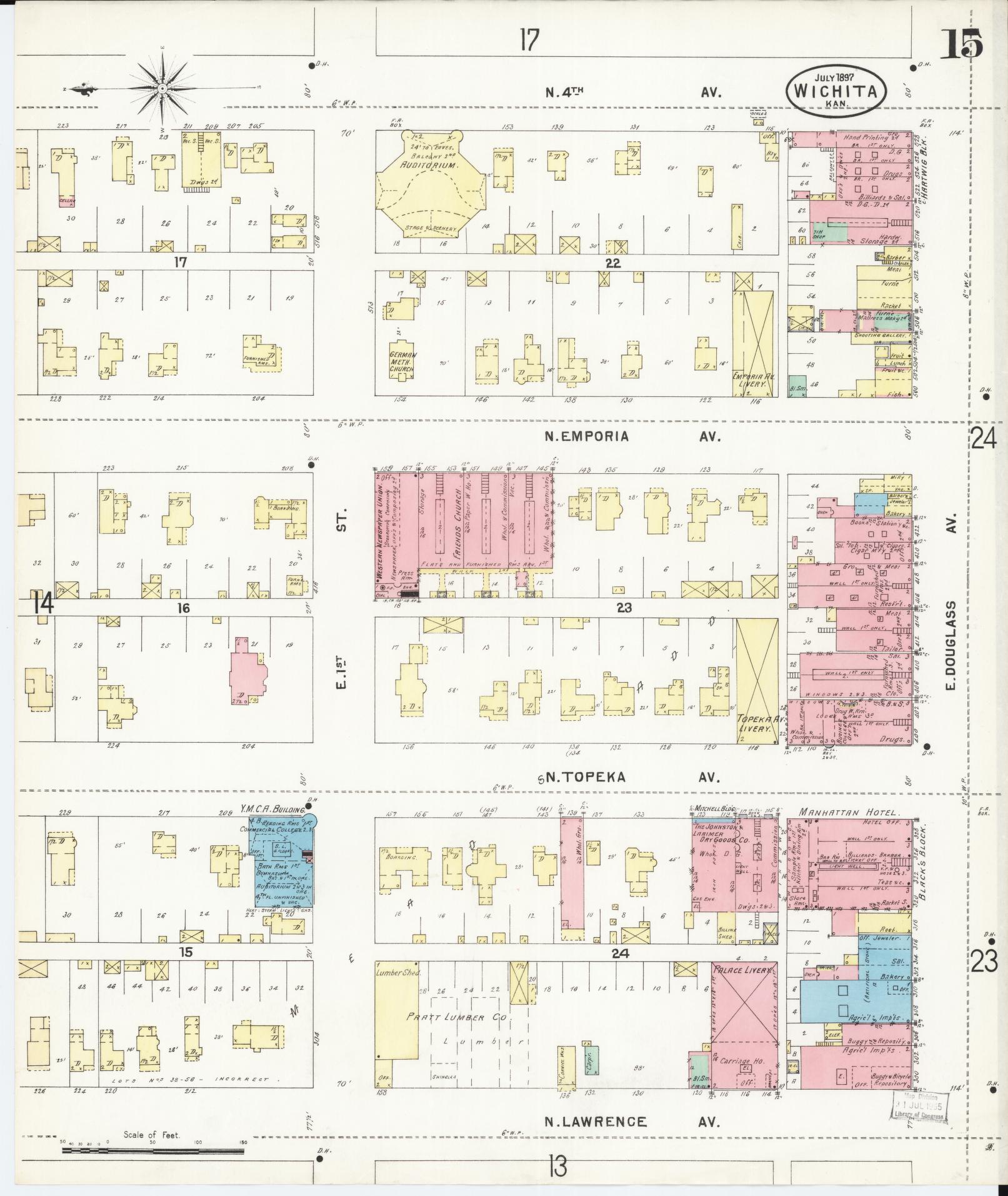 Sanborn Fire Insurance Map from Wichita, Sedgwick County, Kansas (1897), Sheet #0015 - Historic Sanborn Fire Insurance Map Print, vintage old map wall art, antique decor, genealogy gift, Kansas Kansas map