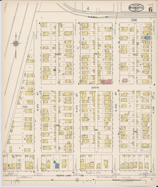 Sanborn Fire Insurance Map from Wyandotte, Wayne County, Michigan (1922), Sheet #0006 - Historic Sanborn Fire Insurance Map Print, vintage old map wall art, antique decor, genealogy gift, Michigan Michigan map