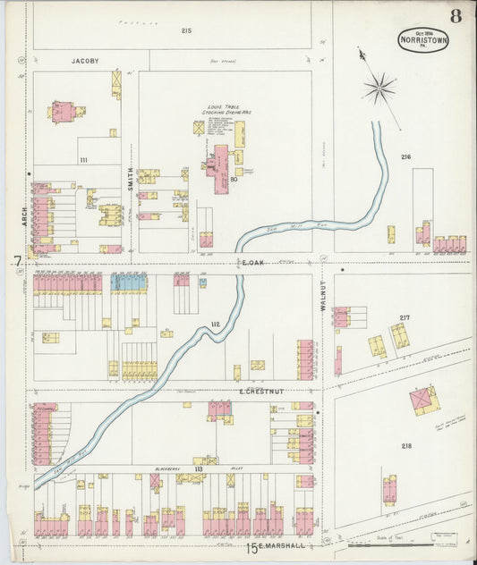 Sanborn Fire Insurance Map from Norristown, Montgomery County, Pennsylvania (1896), Sheet #0008 - Historic Sanborn Fire Insurance Map Print, vintage old map wall art, antique decor, genealogy gift, Pennsylvania Pennsylvania map