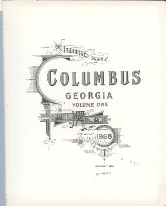 Sanborn Fire Insurance Map from Columbus, Muscogee County, Georgia (1958), Sheet #0001 - Historic Sanborn Fire Insurance Map Print, vintage old map wall art, antique decor, genealogy gift, Georgia Georgia map