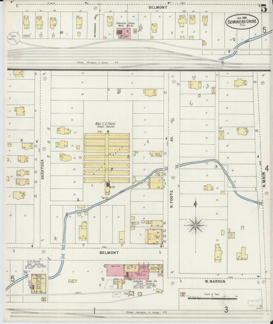 Sanborn Fire Insurance Map from Downers Grove, Dupage County, Illinois (1898), Sheet #0005 - Historic Sanborn Fire Insurance Map Print, vintage old map wall art, antique decor, genealogy gift, Illinois Illinois map