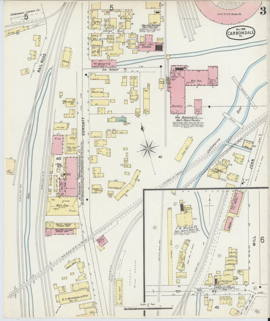 Sanborn Fire Insurance Map from Carbondale, Lackawanna County, Pennsylvania (1896), Sheet #0003 - Historic Sanborn Fire Insurance Map Print, vintage old map wall art, antique decor, genealogy gift, Pennsylvania Pennsylvania map
