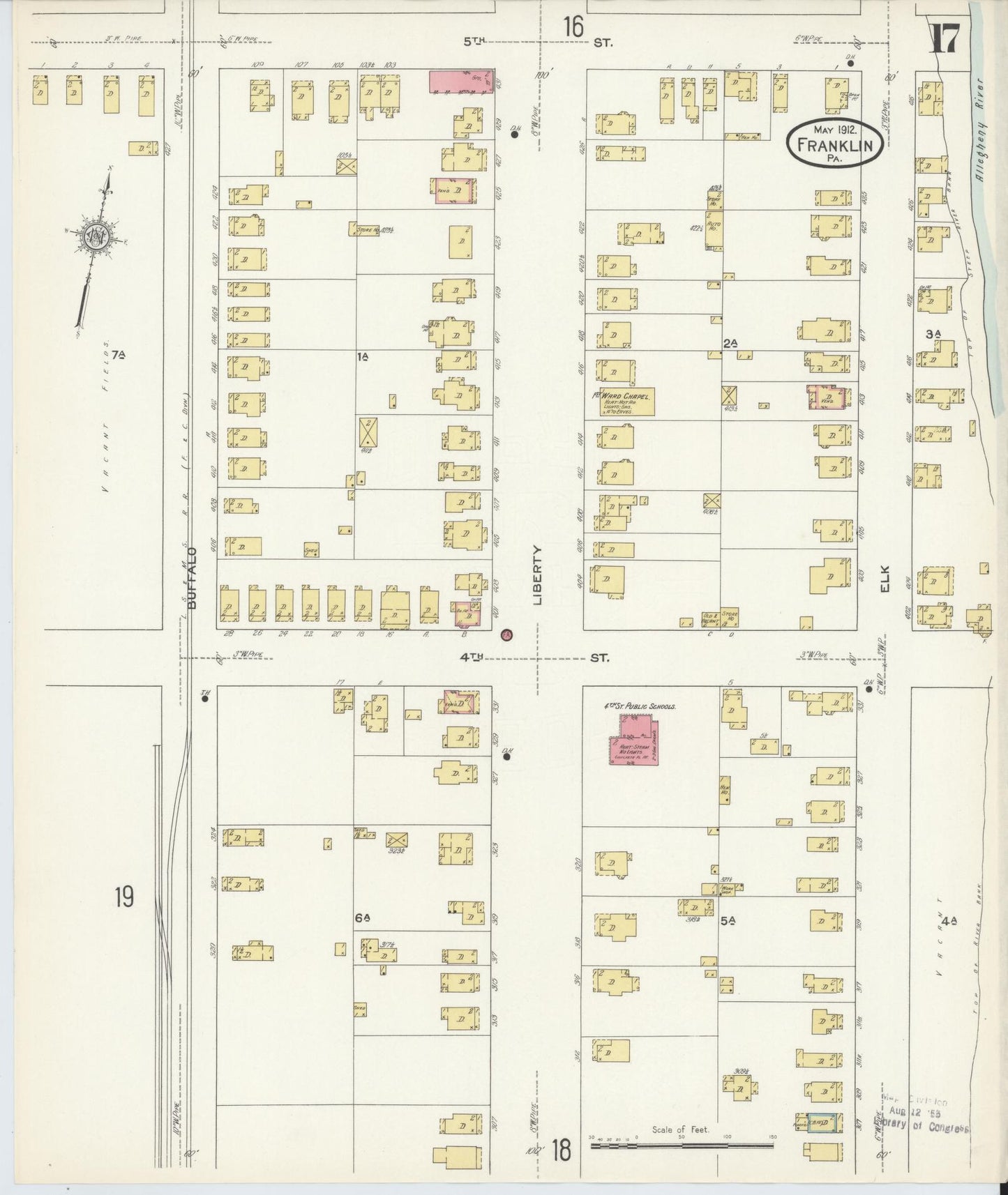 Sanborn Fire Insurance Map from Franklin, Venango County, Pennsylvania (1912), Sheet #0017 - Historic Sanborn Fire Insurance Map Print, vintage old map wall art, antique decor, genealogy gift, Pennsylvania Pennsylvania map