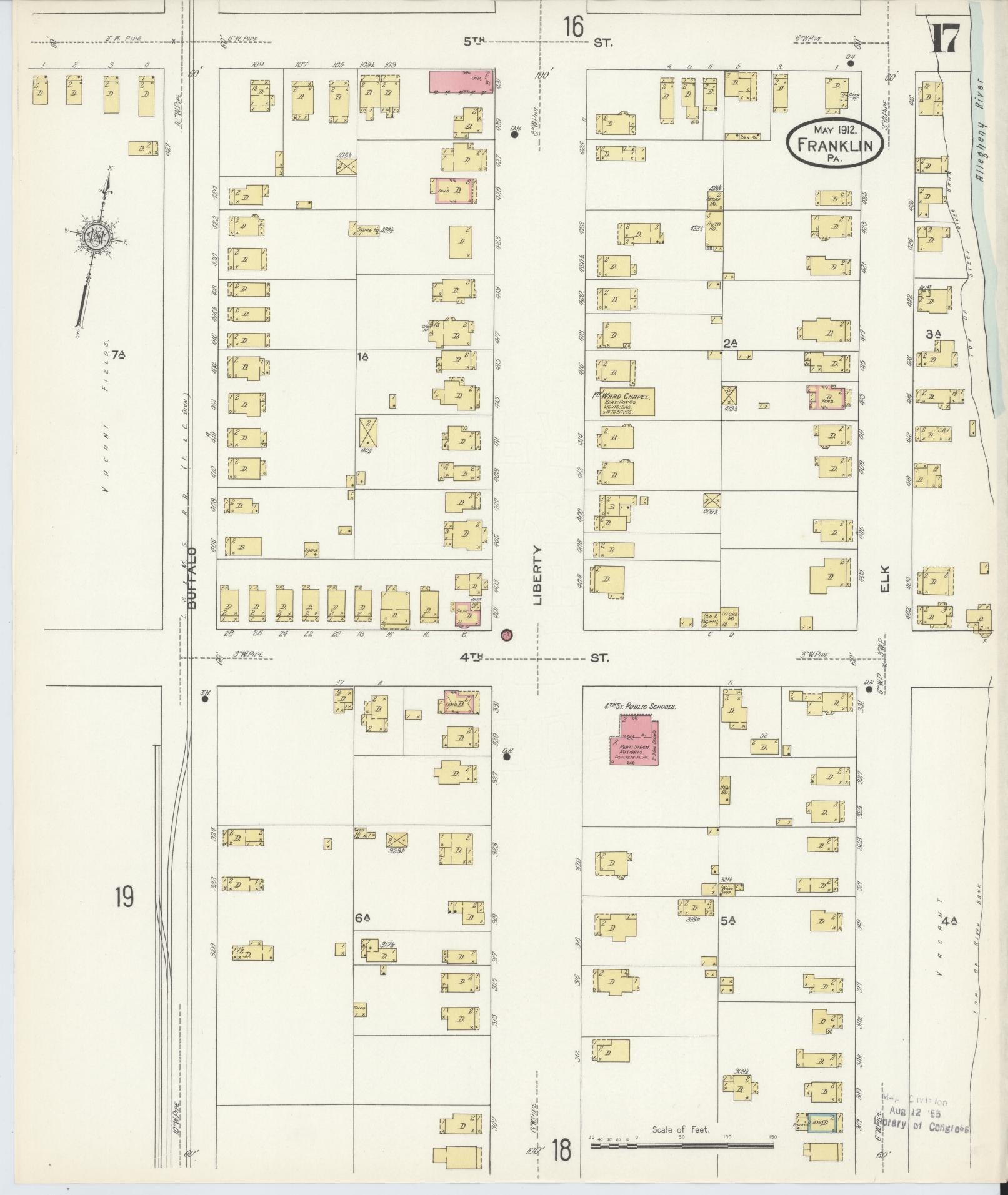 Sanborn Fire Insurance Map from Franklin, Venango County, Pennsylvania (1912), Sheet #0017 - Historic Sanborn Fire Insurance Map Print, vintage old map wall art, antique decor, genealogy gift, Pennsylvania Pennsylvania map