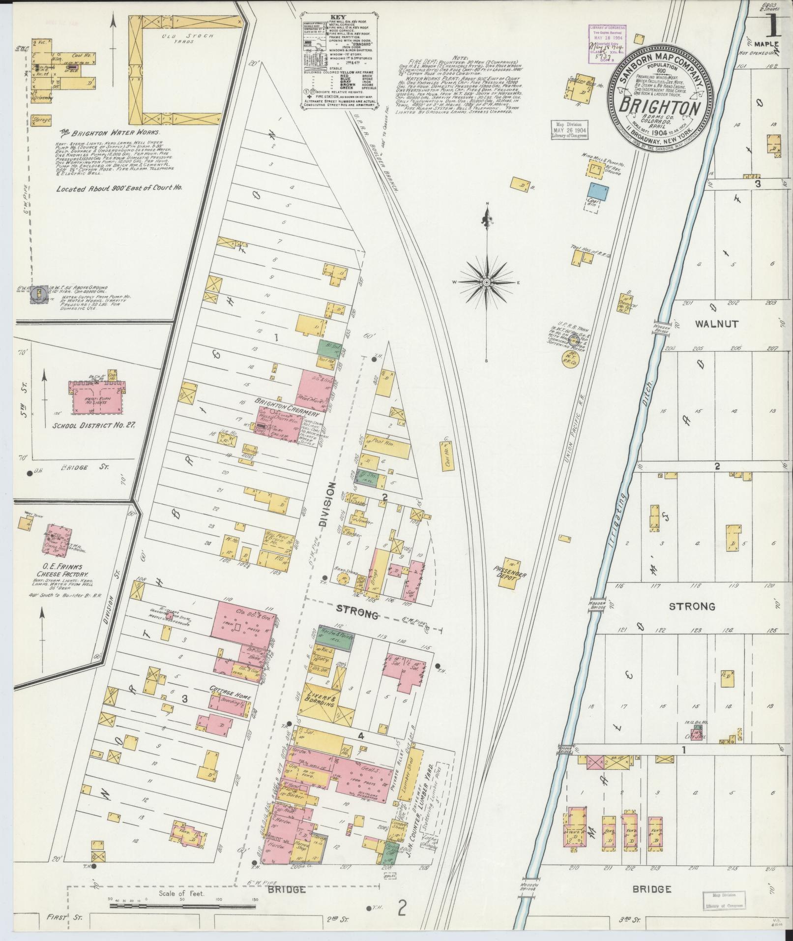 Sanborn Fire Insurance Map from Brighton, Adams County, Colorado (1904), Sheet #0001 - Complete Map Set gallery image, historic Sanborn map, vintage wall art, Colorado Colorado