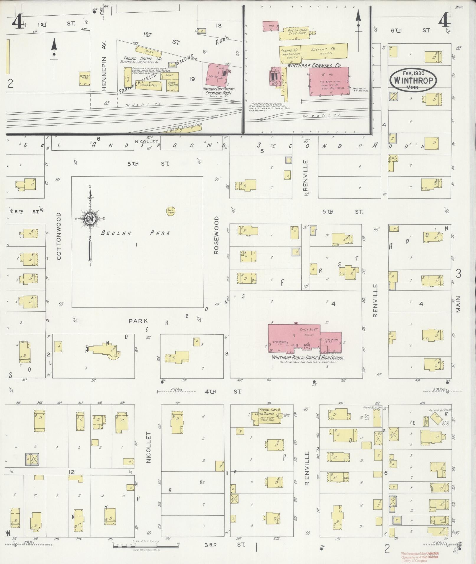 Sanborn Fire Insurance Map from Winthrop, Sibley County, Minnesota (1930), Sheet #0004 - Historic Sanborn Fire Insurance Map Print, vintage old map wall art, antique decor, genealogy gift, Minnesota Minnesota map