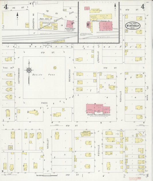 Sanborn Fire Insurance Map from Winthrop, Sibley County, Minnesota (1930), Sheet #0004 - Historic Sanborn Fire Insurance Map Print, vintage old map wall art, antique decor, genealogy gift, Minnesota Minnesota map