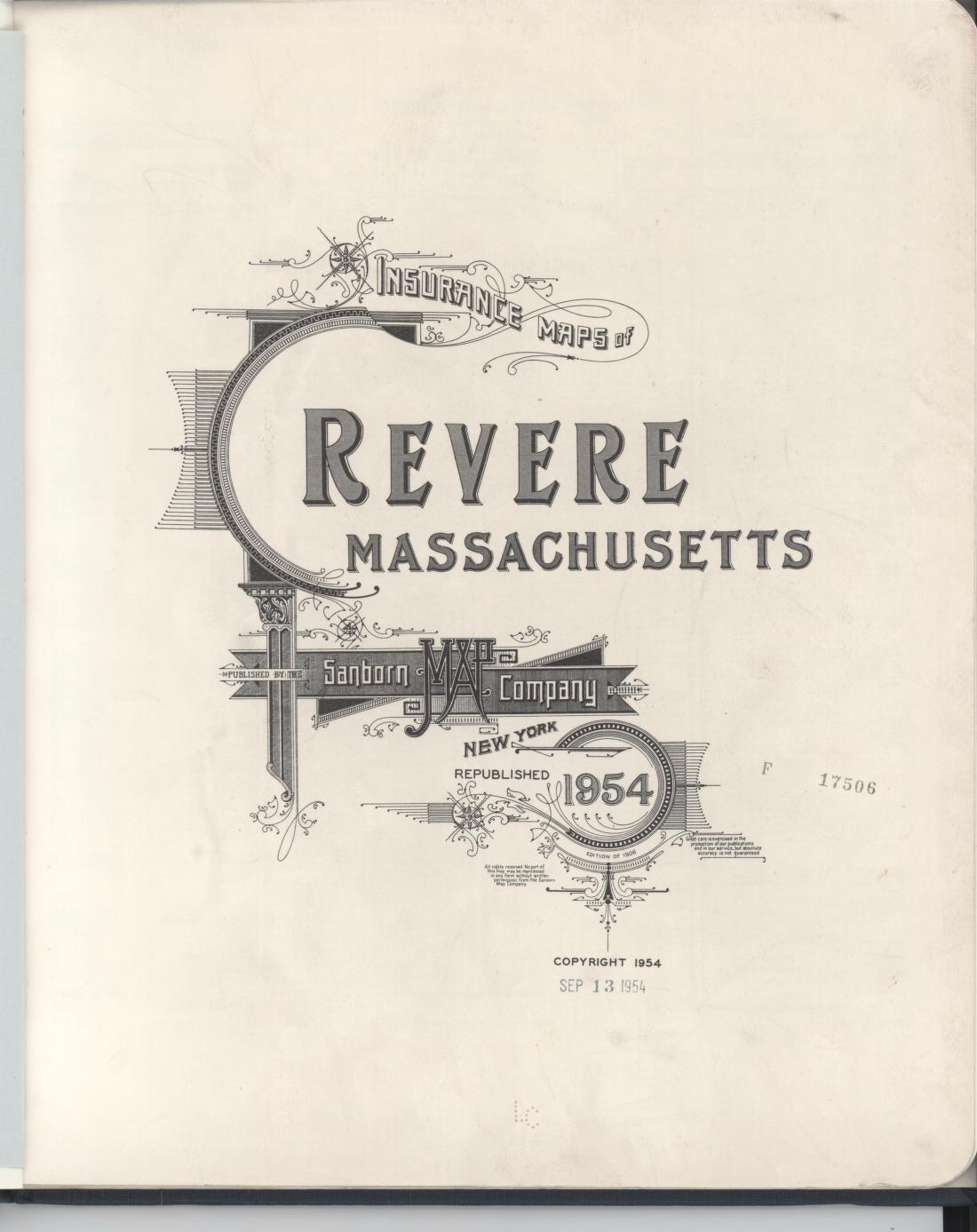 Sanborn Fire Insurance Map from Revere, Suffolk County, Massachusetts (1954), Sheet #0001 - Historic Sanborn Fire Insurance Map Print, vintage old map wall art, antique decor, genealogy gift, Massachusetts Massachusetts map