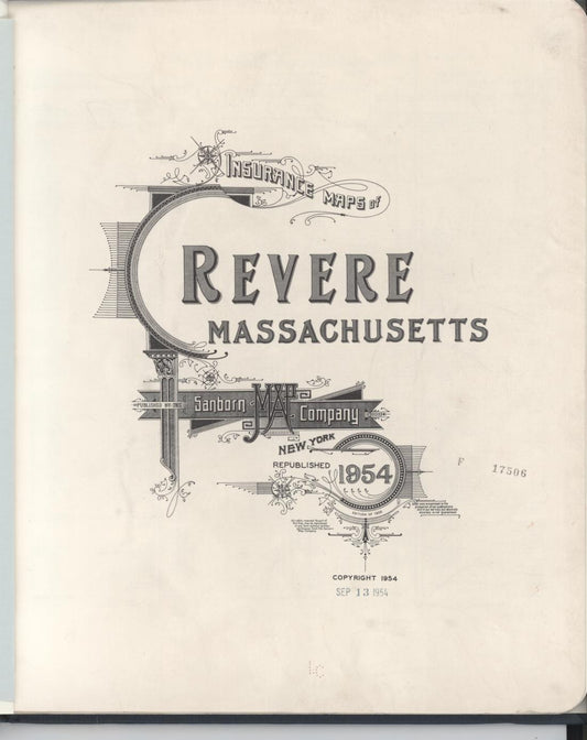 Sanborn Fire Insurance Map from Revere, Suffolk County, Massachusetts (1954), Sheet #0001 - Historic Sanborn Fire Insurance Map Print, vintage old map wall art, antique decor, genealogy gift, Massachusetts Massachusetts map