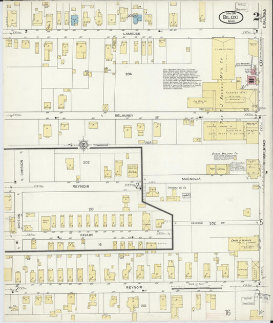 Sanborn Fire Insurance Map from Biloxi, Harrison County, Mississippi (1914), Sheet #0002 - Historic Sanborn Fire Insurance Map Print, vintage old map wall art, antique decor, genealogy gift, Mississippi Mississippi map