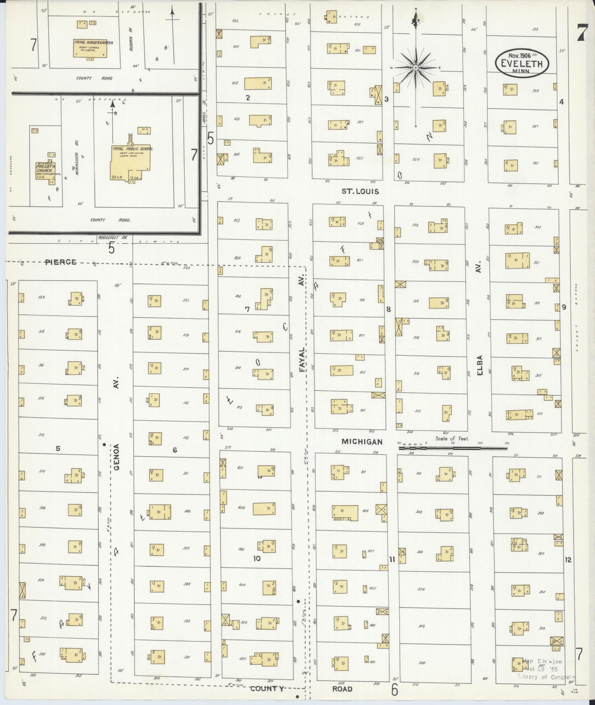 Sanborn Fire Insurance Map from Eveleth, Saint Louis County, Minnesota (1906), Sheet #0007 - Complete Map Set gallery image, historic Sanborn map, vintage wall art, Minnesota Minnesota