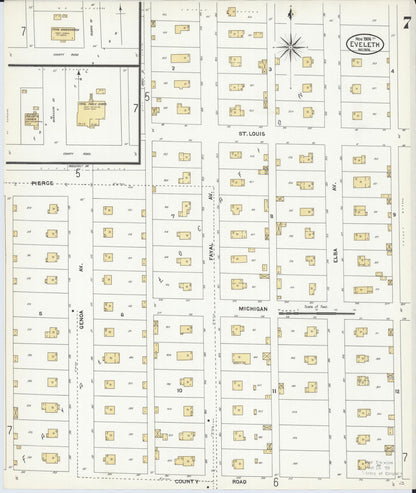 Sanborn Fire Insurance Map from Eveleth, Saint Louis County, Minnesota (1906), Sheet #0007 - Complete Map Set gallery image, historic Sanborn map, vintage wall art, Minnesota Minnesota