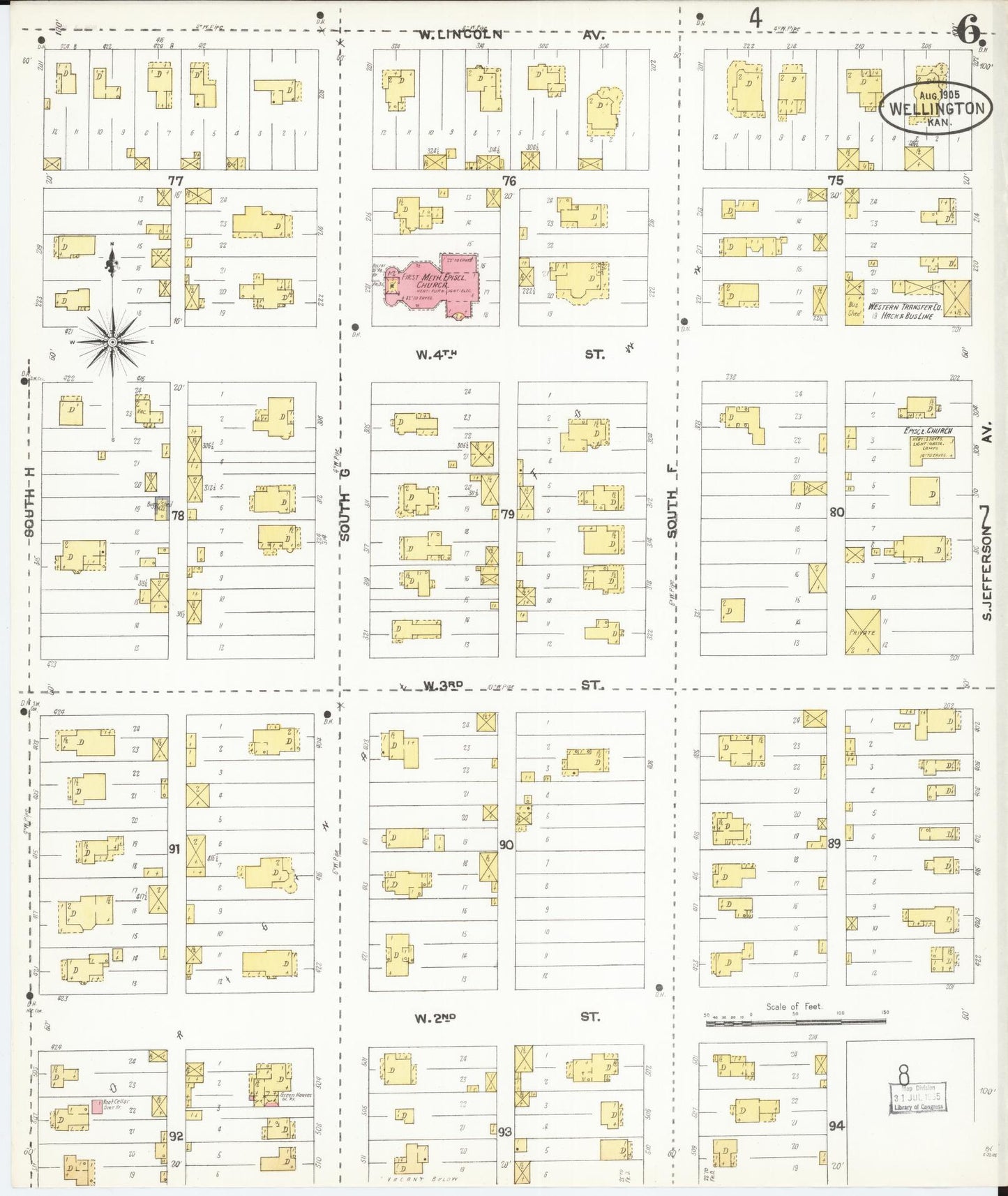 Sanborn Fire Insurance Map from Wellington, Sumner County, Kansas (1905), Sheet #0006 - Complete Map Set gallery image, historic Sanborn map, vintage wall art, Kansas Kansas