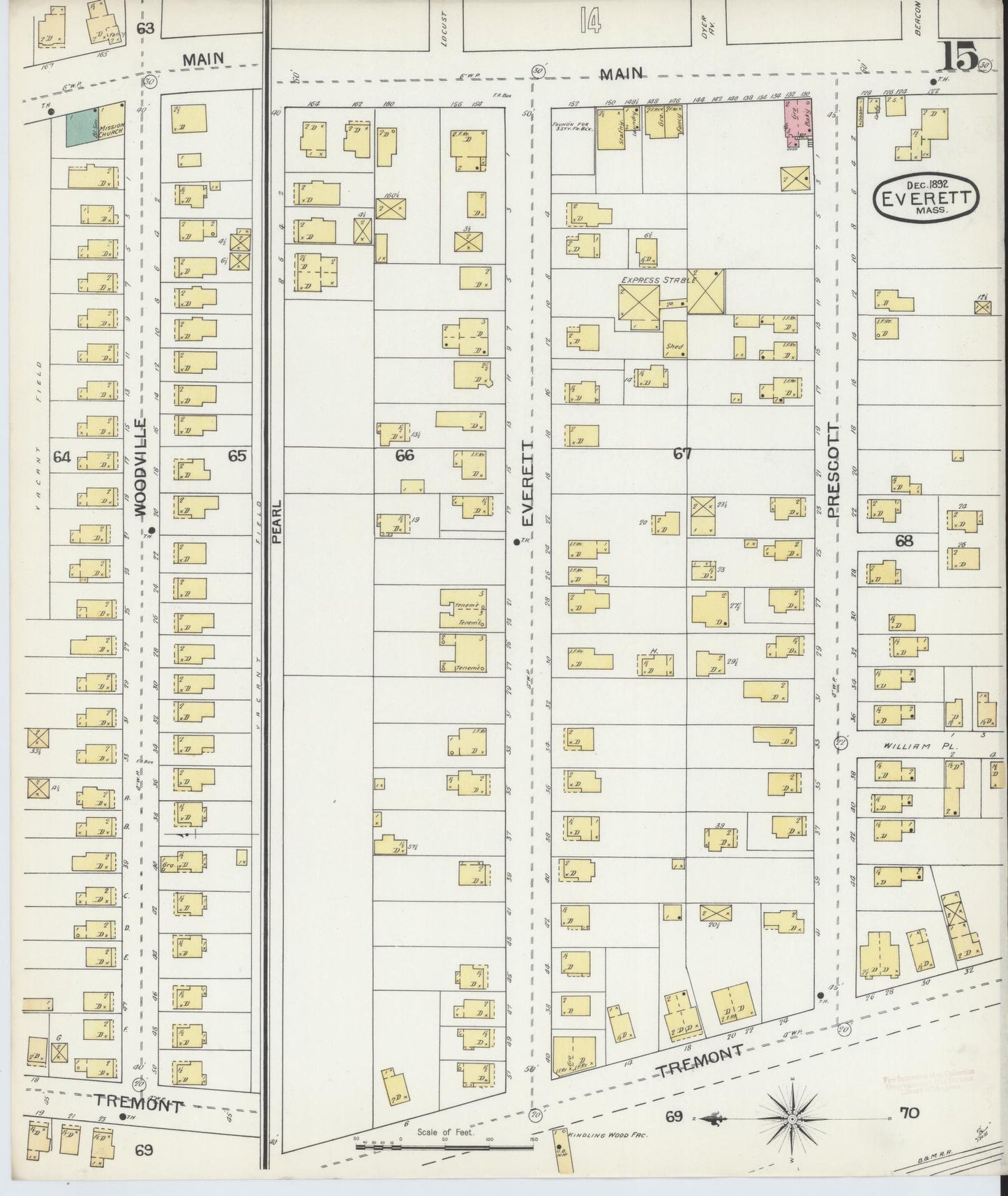 Sanborn Fire Insurance Map from Everett, Middlesex County, Massachusetts (1892), Sheet #0015 - Historic Sanborn Fire Insurance Map Print, vintage old map wall art, antique decor, genealogy gift, Massachusetts Massachusetts map