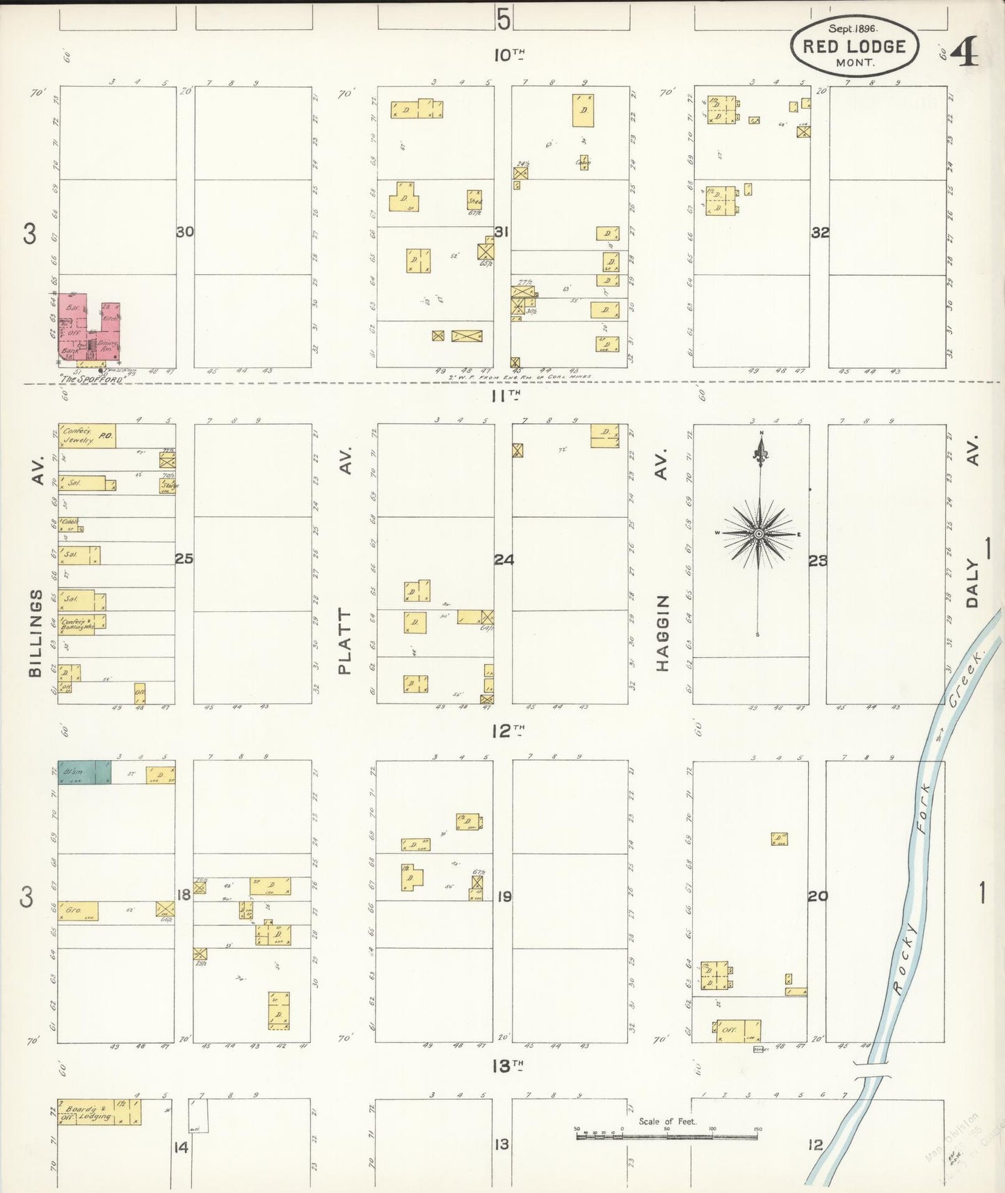 Sanborn Fire Insurance Map from Red Lodge, Carbon County, Montana (1896), Sheet #0004 - Complete Map Set gallery image, historic Sanborn map, vintage wall art, Montana Montana