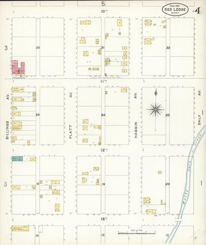 Sanborn Fire Insurance Map from Red Lodge, Carbon County, Montana (1896), Sheet #0004 - Complete Map Set gallery image, historic Sanborn map, vintage wall art, Montana Montana