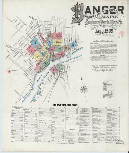 Sanborn Fire Insurance Map from Bangor, Penobscot County, Maine (1895), Sheet #0001 - Complete Map Set gallery image, historic Sanborn map, vintage wall art, Maine Maine