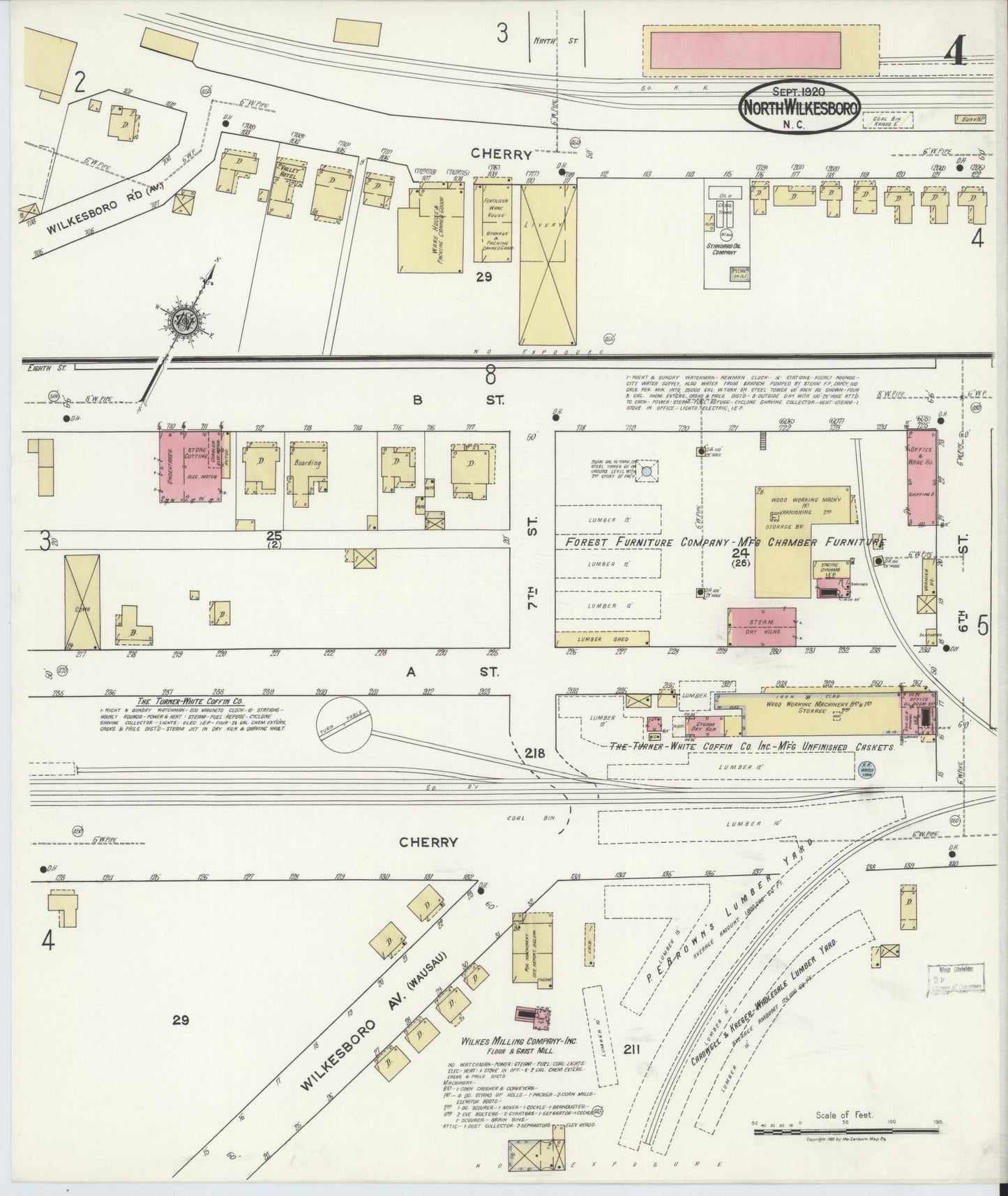Sanborn Fire Insurance Map from North Wilkesboro, Wilkes County, North Carolina (1920), Sheet #0004 - Complete Map Set gallery image, historic Sanborn map, vintage wall art, North Carolina North Carolina