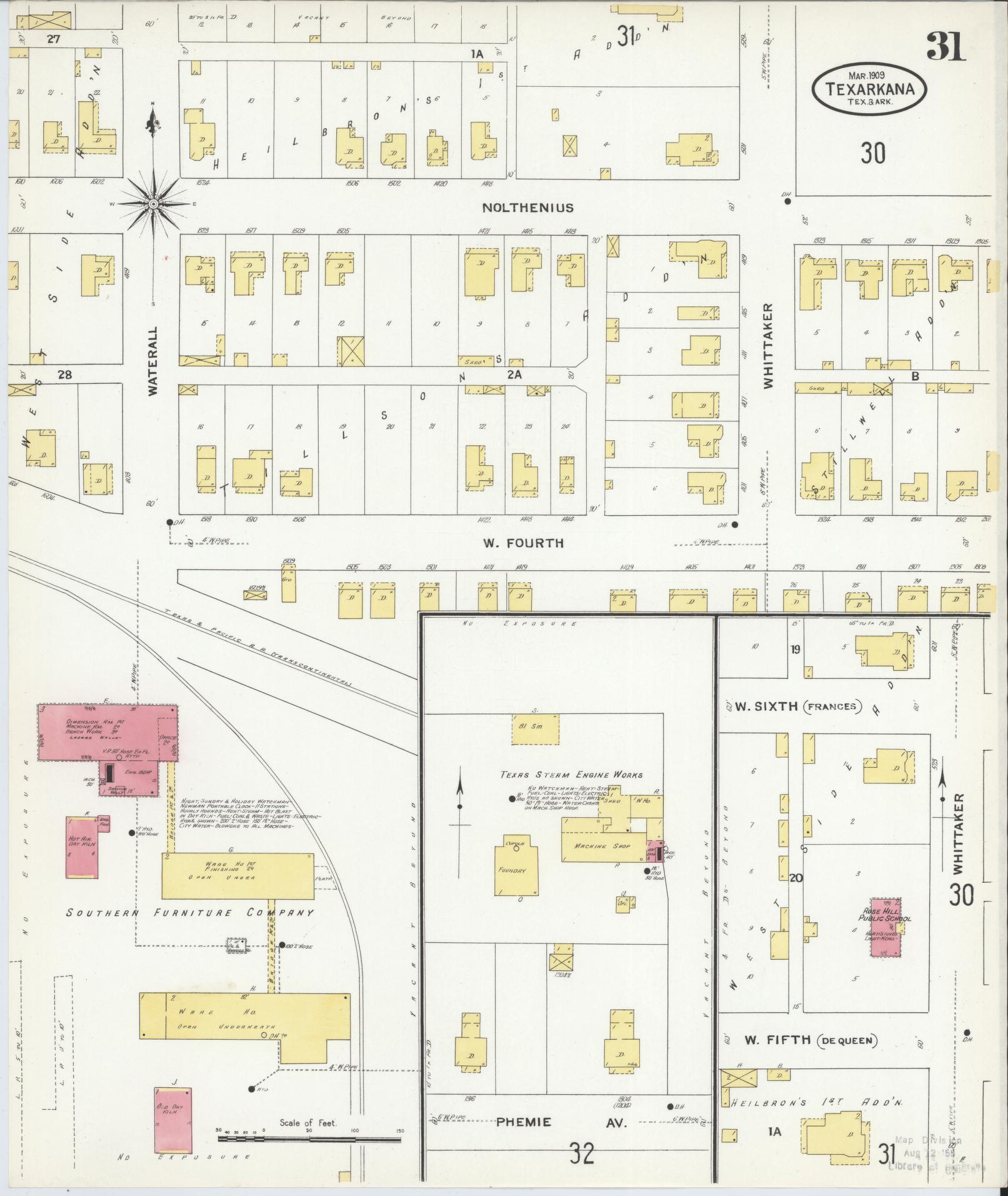 Sanborn Fire Insurance Map from Texarkana, Bowie County, Texas (1909), Sheet #0031 - Complete Map Set gallery image, historic Sanborn map, vintage wall art, Texas Texas