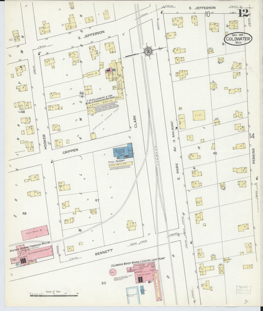 Sanborn Fire Insurance Map from Coldwater, Branch County, Michigan (1914), Sheet #0012 - Historic Sanborn Fire Insurance Map Print, vintage old map wall art, antique decor, genealogy gift, Michigan Michigan map