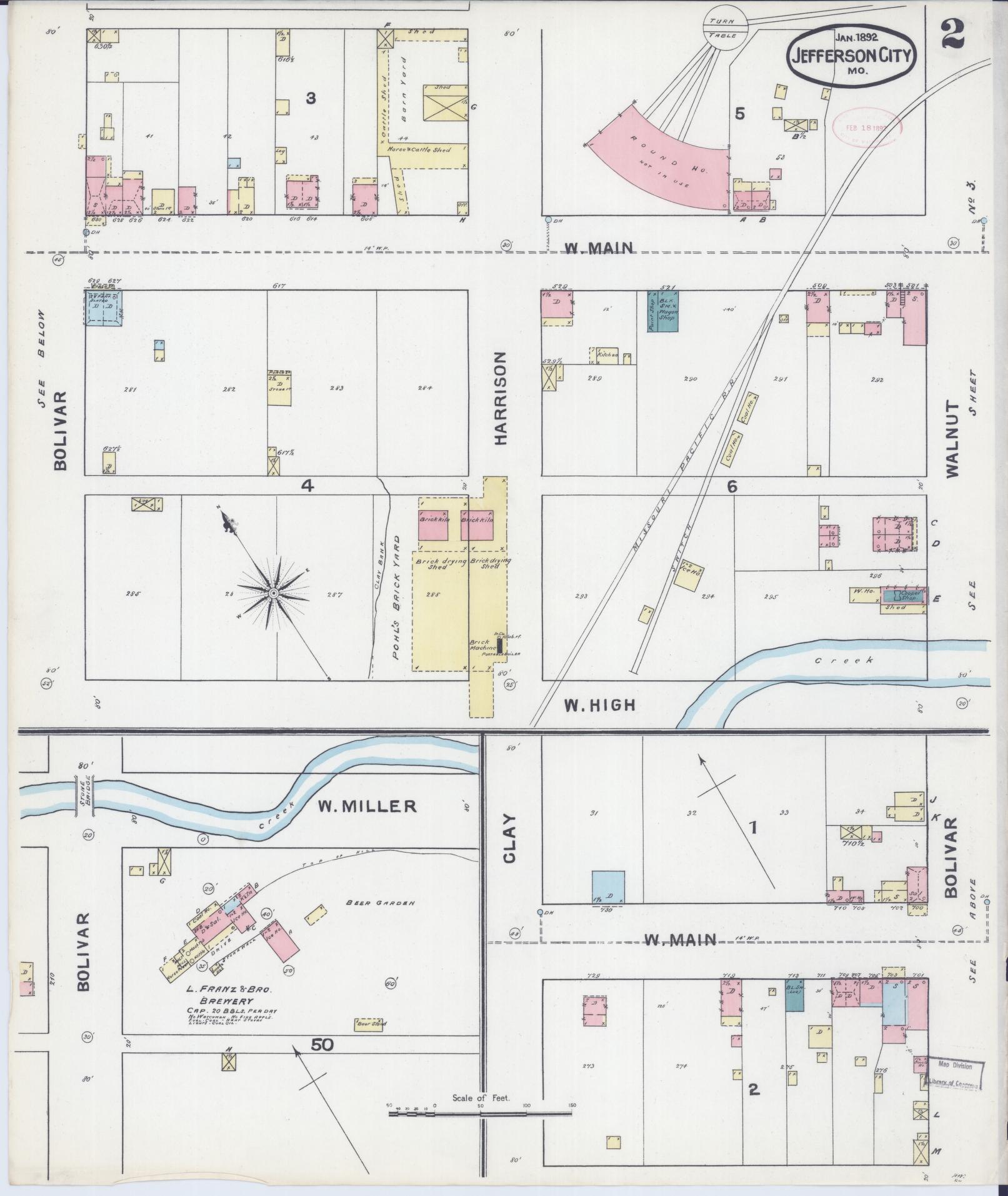 Sanborn Fire Insurance Map from Jefferson City, Cole County, Missouri (1892), Sheet #0002 - Complete Map Set gallery image, historic Sanborn map, vintage wall art, Missouri Missouri