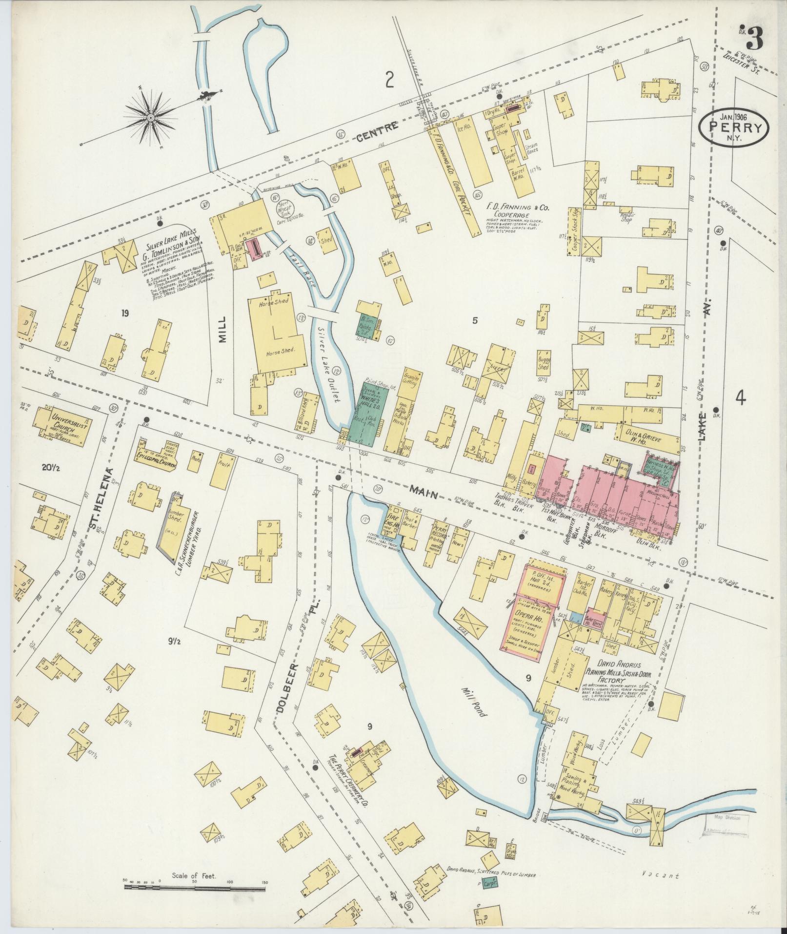 Sanborn Fire Insurance Map from Perry, Wyoming County, New York (1906), Sheet #0003 - Historic Sanborn Fire Insurance Map Print, vintage old map wall art, antique decor, genealogy gift, Perry Wyoming map