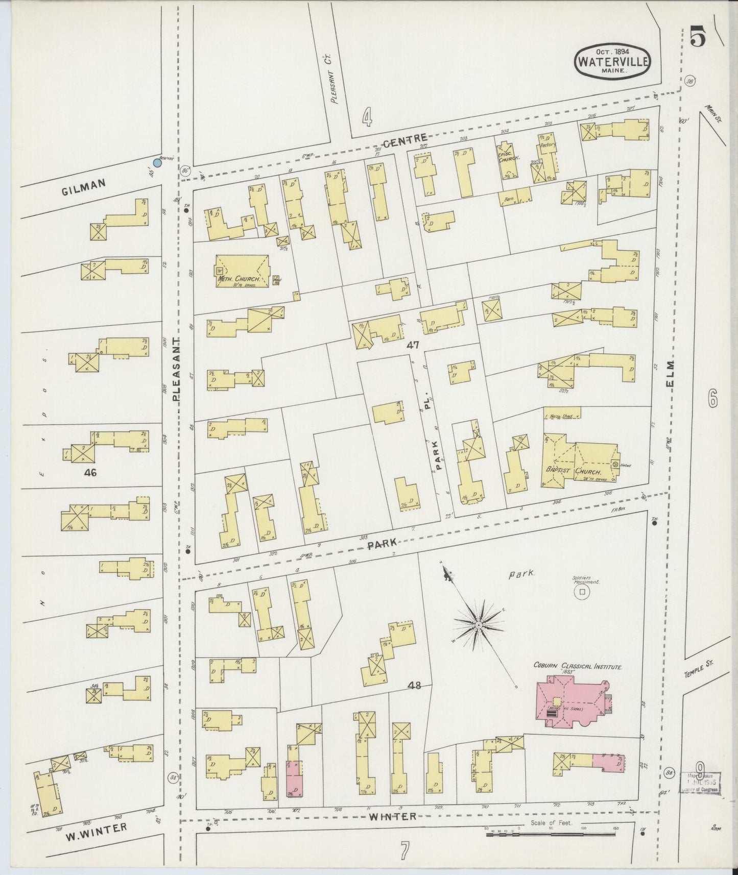 Sanborn Fire Insurance Map from Waterville, Kennebec County, Maine (1894), Sheet #0005 - Complete Map Set gallery image, historic Sanborn map, vintage wall art, Maine Maine