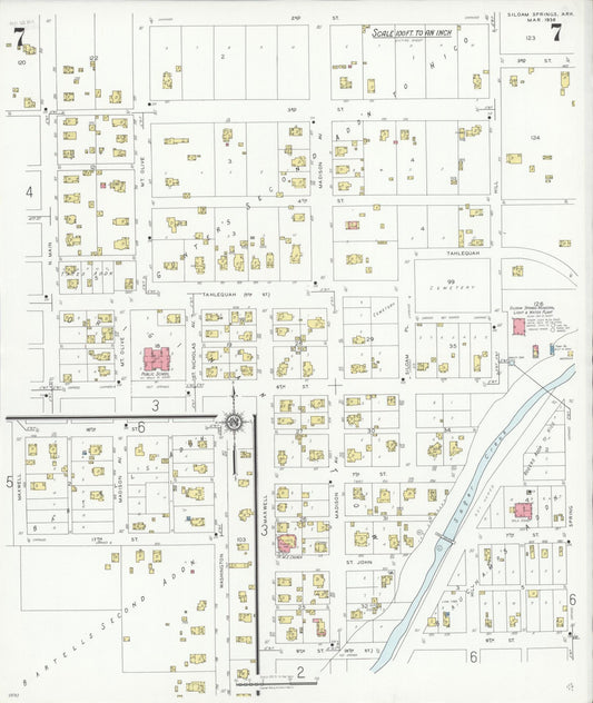 Sanborn Fire Insurance Map from Siloam Springs, Benton County, Arkansas (1936), Sheet #0007 - Historic Sanborn Fire Insurance Map Print, vintage old map wall art, antique decor, genealogy gift, Arkansas Arkansas map