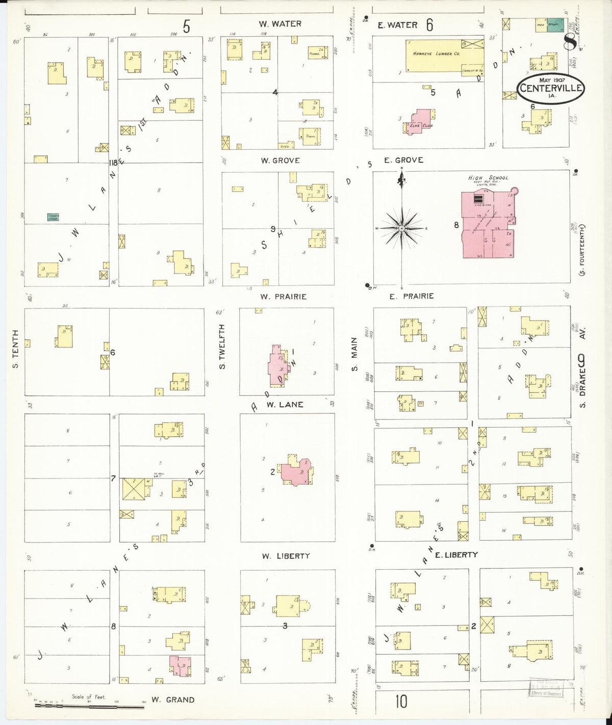 Sanborn Fire Insurance Map from Centerville, Appanoose County, Iowa (1907), Sheet #0008 - Historic Sanborn Fire Insurance Map Print