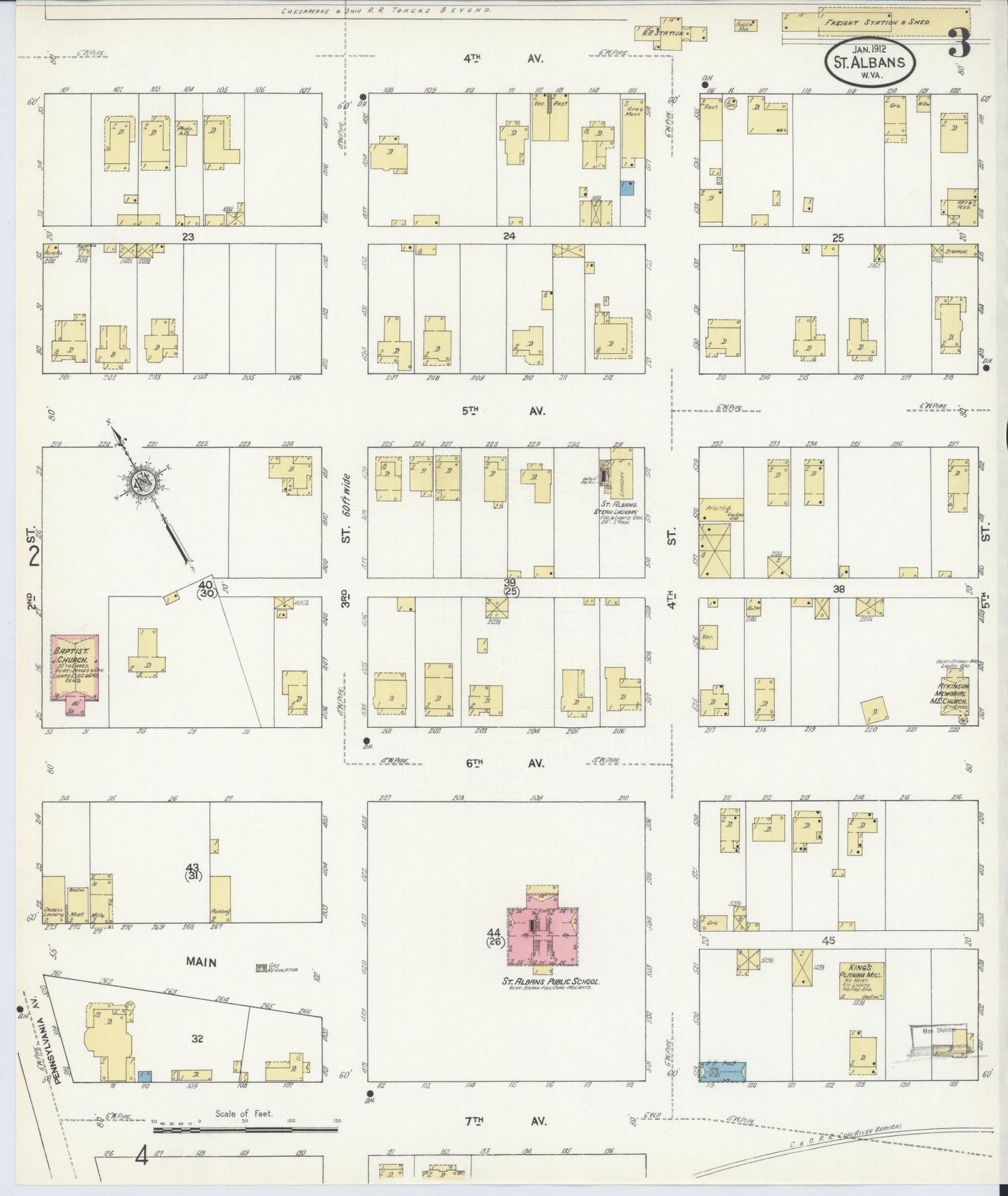 Sanborn Fire Insurance Map from Saint Albans, Kanawha County, West Virginia (1912), Sheet #0003 - Complete Map Set gallery image, historic Sanborn map, vintage wall art, West Virginia West Virginia