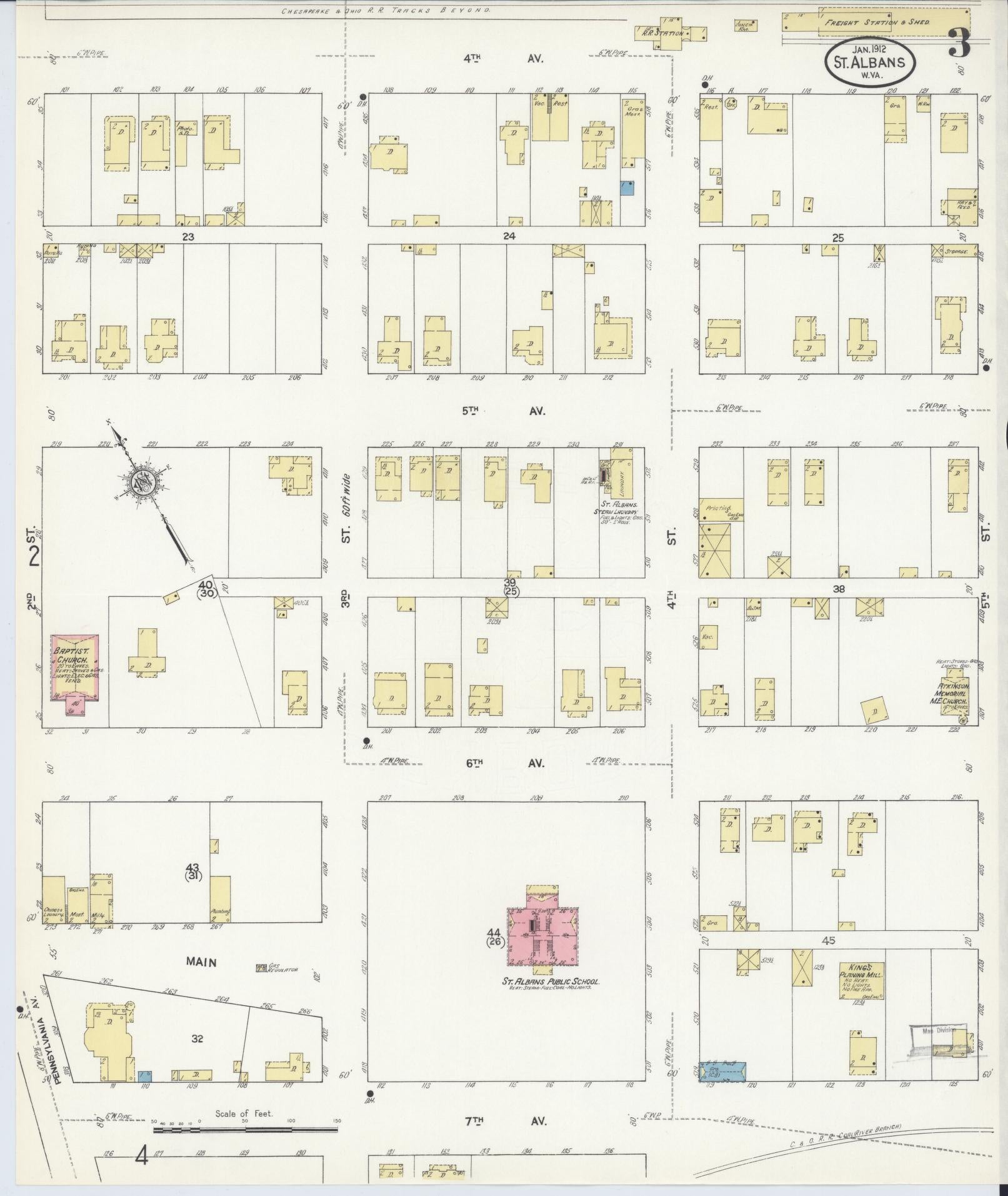 Sanborn Fire Insurance Map from Saint Albans, Kanawha County, West Virginia (1912), Sheet #0003 - Complete Map Set gallery image, historic Sanborn map, vintage wall art, West Virginia West Virginia