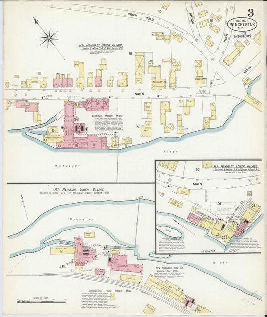 Sanborn Fire Insurance Map from Winchester, Cheshire County, New Hampshire (1907), Sheet #0003 - Historic Sanborn Fire Insurance Map Print, vintage old map wall art, antique decor, genealogy gift, New Hampshire New Hampshire map