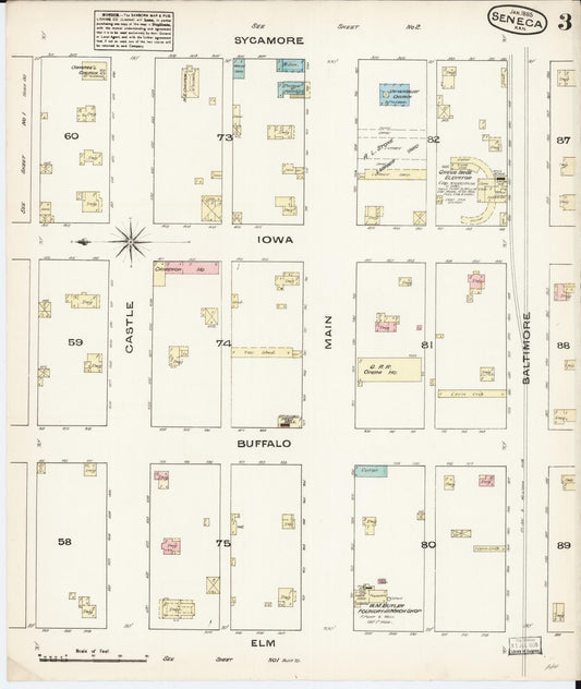 Sanborn Fire Insurance Map from Seneca, Nemaha County, Kansas (1885), Sheet #0003 - Historic Sanborn Fire Insurance Map Print, vintage old map wall art, antique decor, genealogy gift, Kansas Kansas map