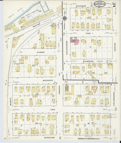 Sanborn Fire Insurance Map from South Haven, Van Buren County, Michigan (1916), Sheet #0002 - Complete Map Set gallery image, historic Sanborn map, vintage wall art, Michigan Michigan