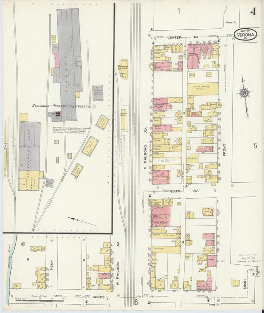 Sanborn Fire Insurance Map from Verona, Allegheny County, Pennsylvania (1911), Sheet #0004 - Historic Sanborn Fire Insurance Map Print, vintage old map wall art, antique decor, genealogy gift, Pennsylvania Pennsylvania map